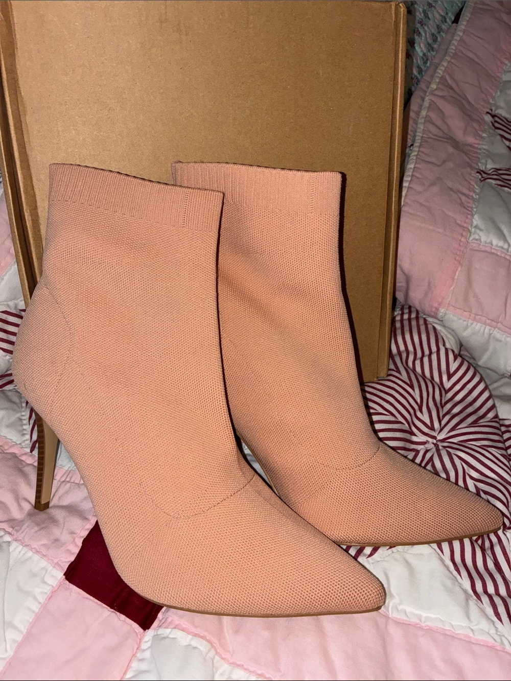 Journey Women's Blush Pink Pointed Toe Sock Booties NIB Sz 12